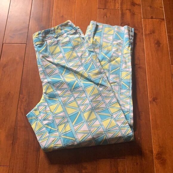 Vintage Talbots Capri pants blue and yellow pattern - Picture 6 of 10